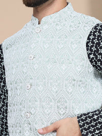 Anouk Green Ethnic Motifs Embroidered Straight Thread Work Pure Cotton Kurta with Churidar