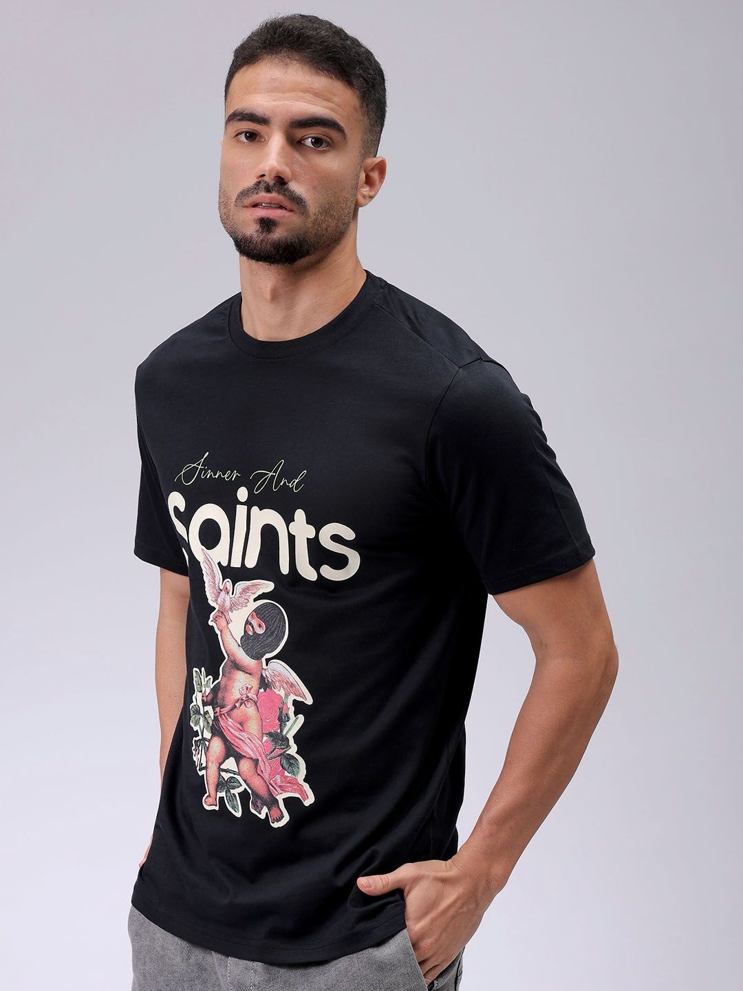 The Indian Garage Co Men Graphic Printed Round Neck Pure Cotton Slim Fit T-shirt