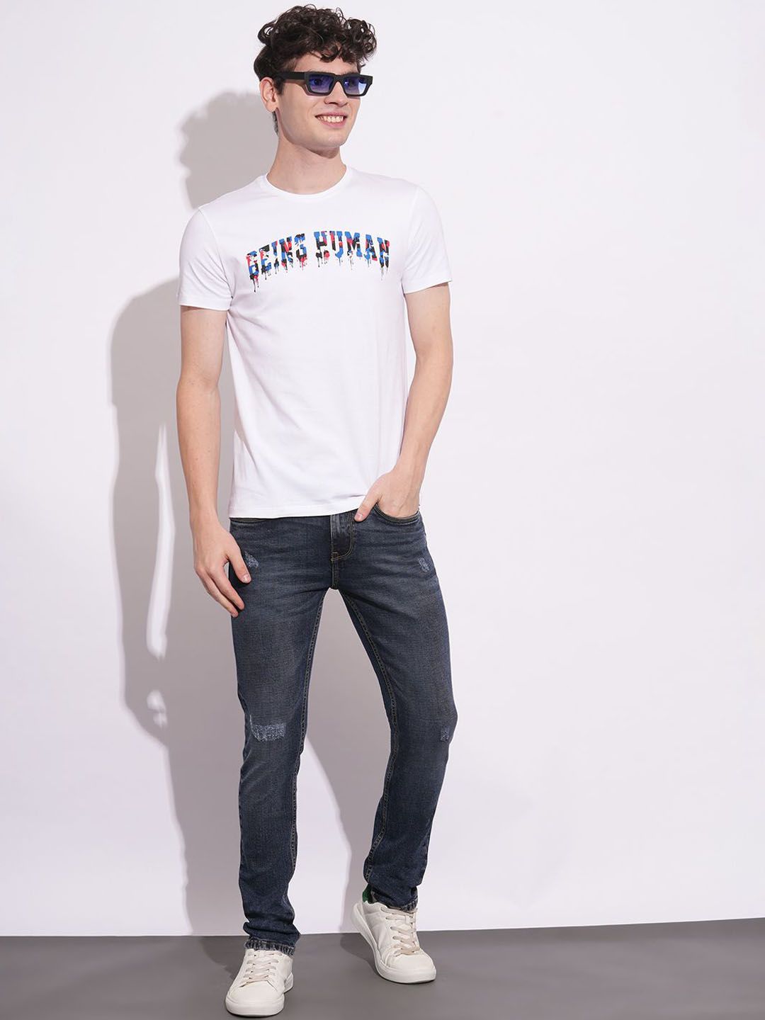 Being Human Men Classic Slim Fit Low Distress Light Fade Stretchable Jeans