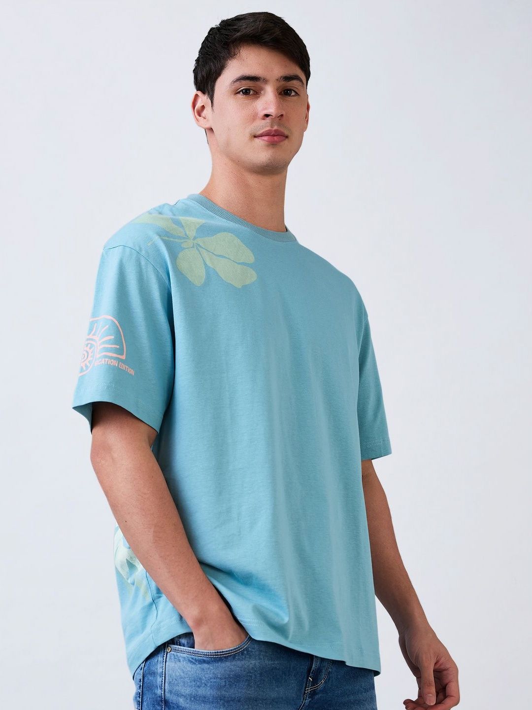 SPYKAR Men Floral Printed Round Neck Cotton Relaxed Fit T-shirt
