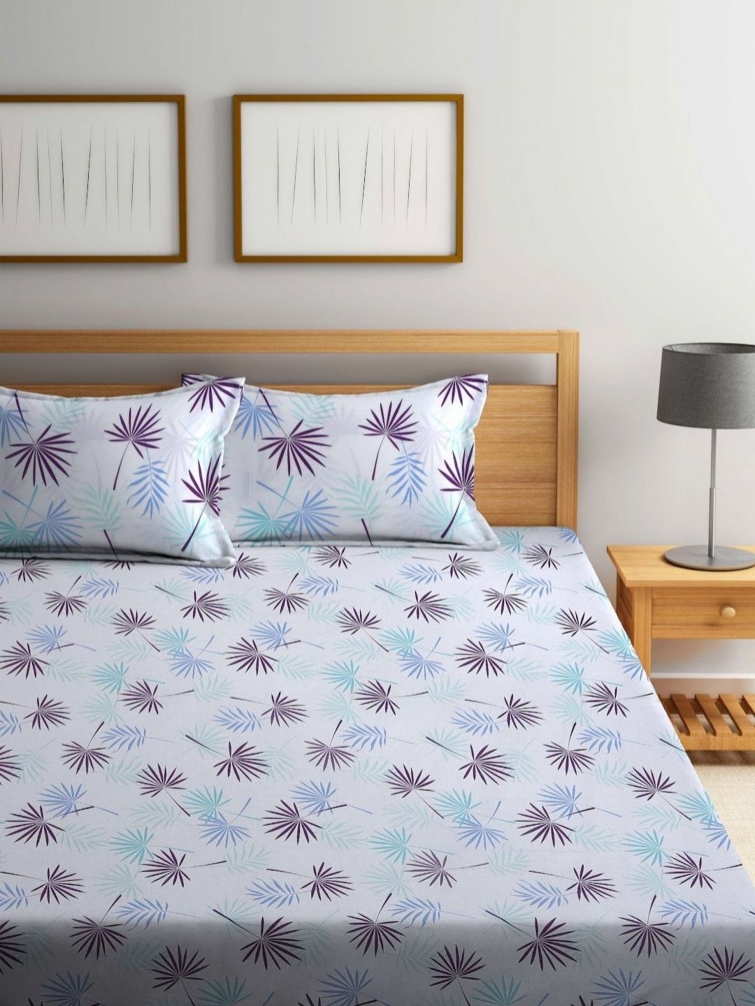 BOMBAY DYEING 525B Magenta & Blue Floral 164 TC Pure Cotton Queen Bedsheet Set