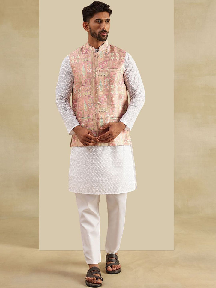 SOJANYA Men Woven Design Woven Design Cotton Kurta with Pyjama & Jacket