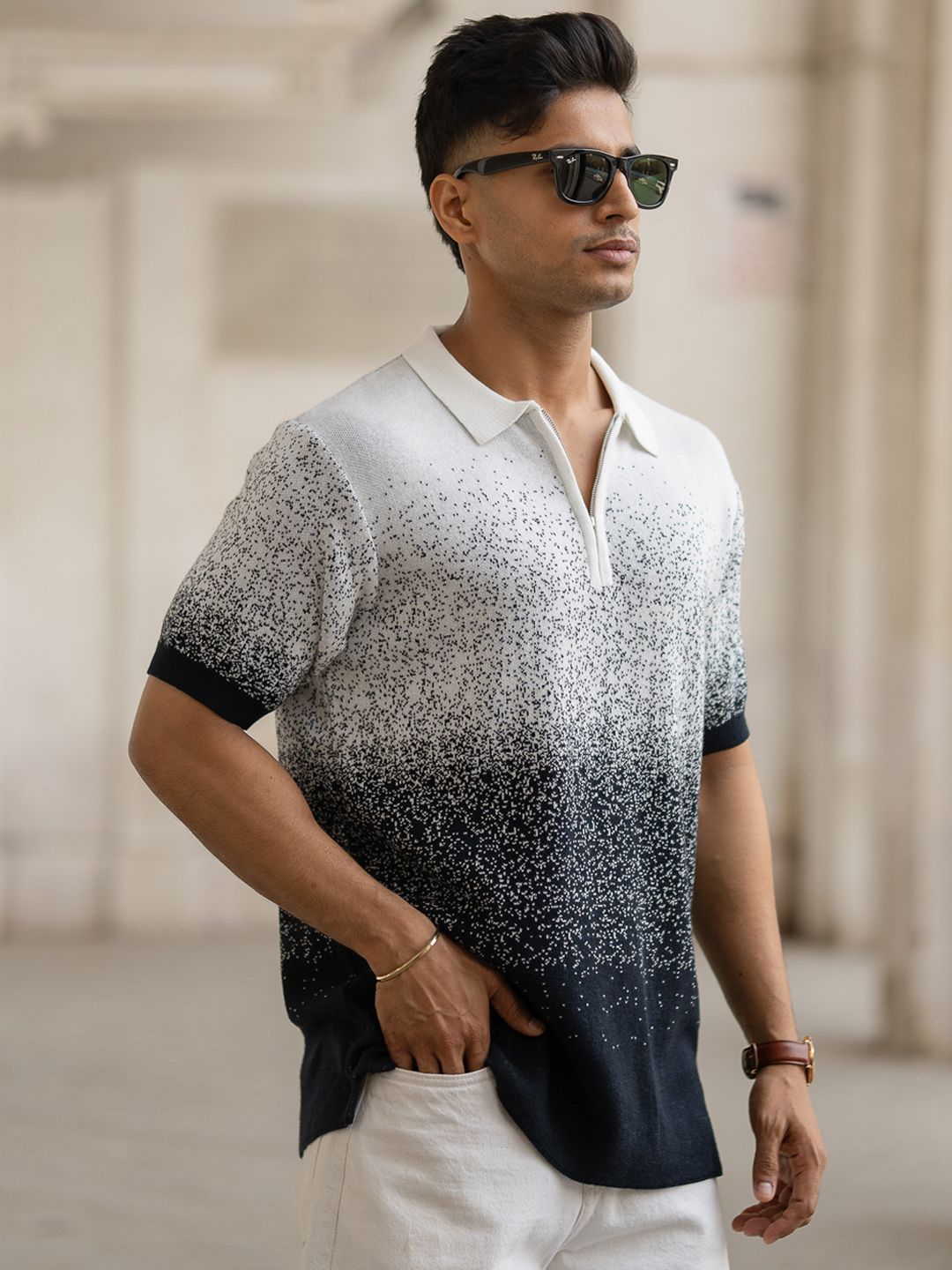 Powerlook Men Regular Fit Abstract Printed Polo Collar Cotton T-shirt