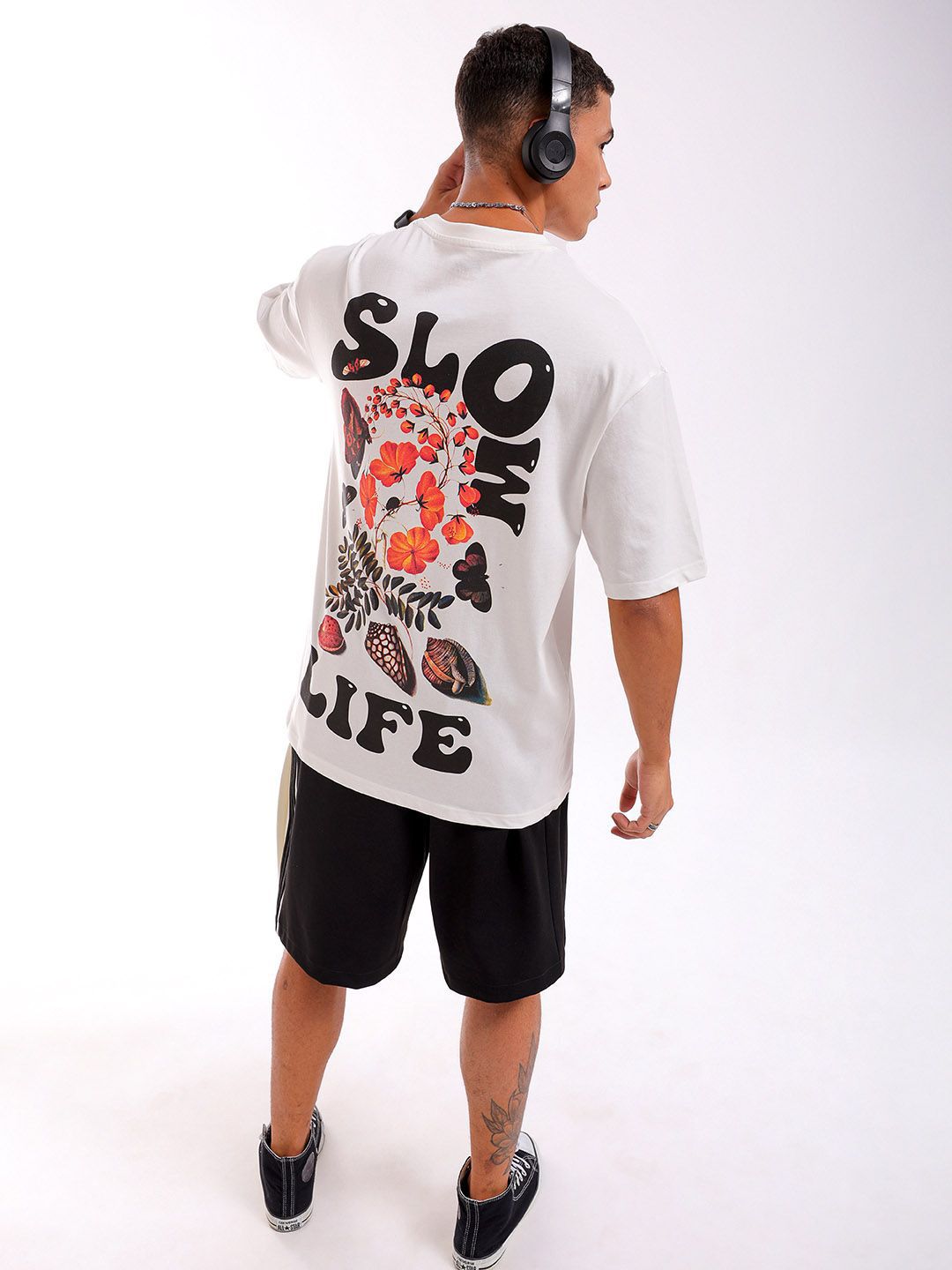 The Indian Garage Co Back Printed Pure Cotton Oversized Round Neck T-shirt