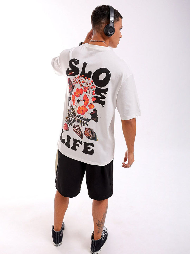 The Indian Garage Co Back Printed Pure Cotton Oversized Round Neck T-shirt