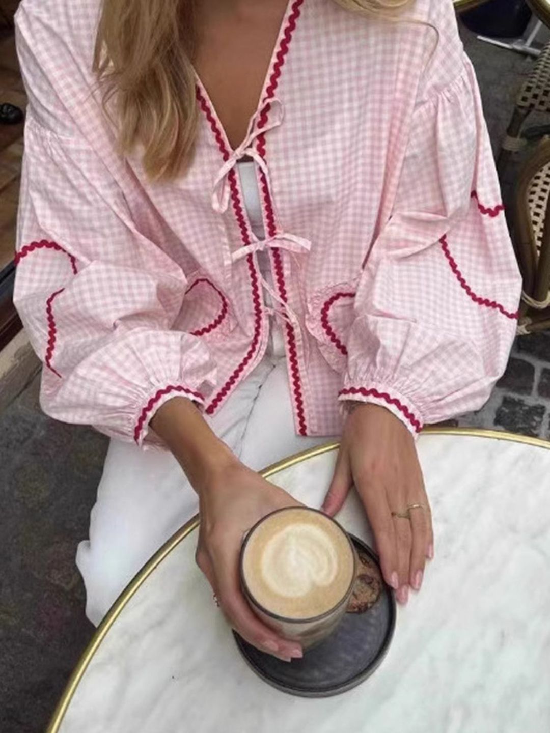 all about you Gingham Checked Spread Collar Oversized Casual Shirt