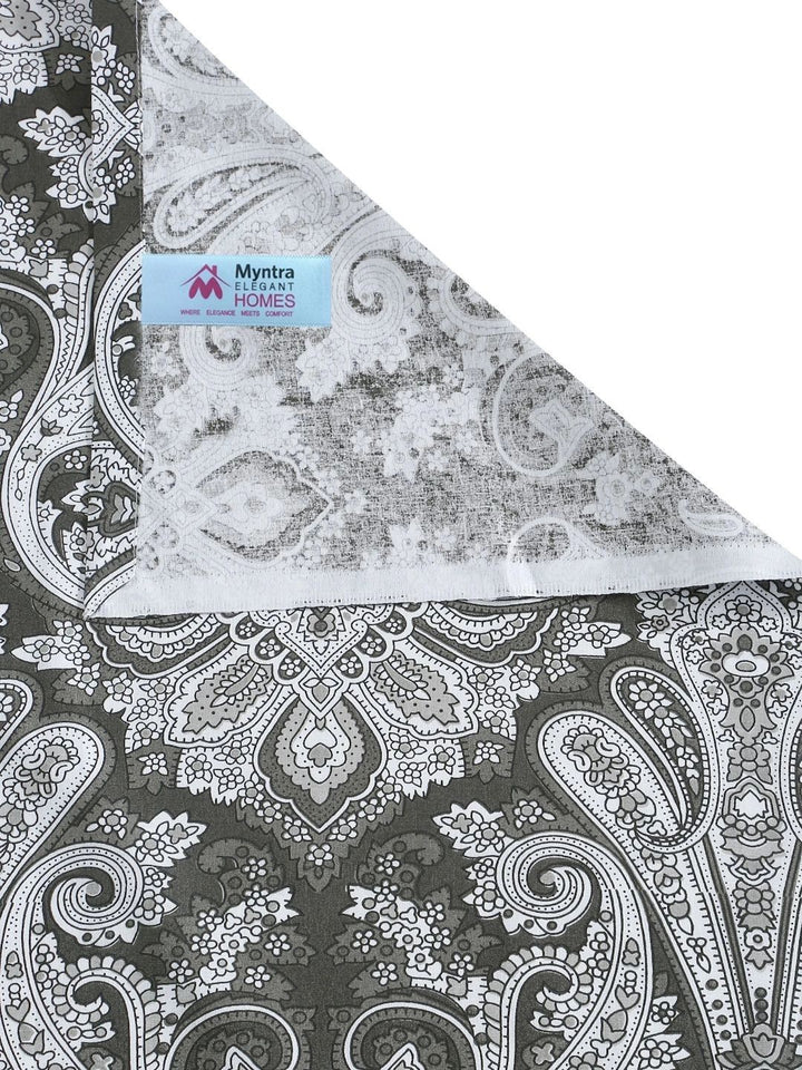 Myntra Elegant Homes Olive Green & Grey Floral 400 TC Bedsheet with 2 Pillow Covers