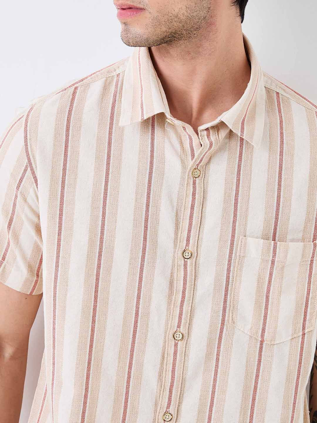 SPYKAR Men Spread Collar Vertical Striped Cotton Casual Shirt