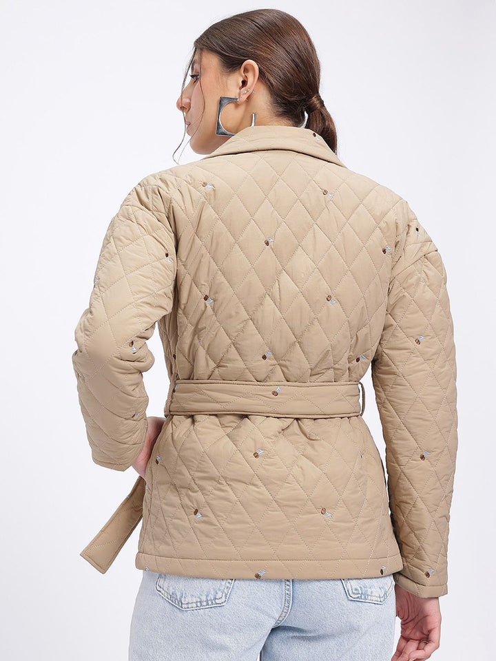 DressBerry Urban Luxe Notched Lapel Tie-Up Waist Quilted Jacket