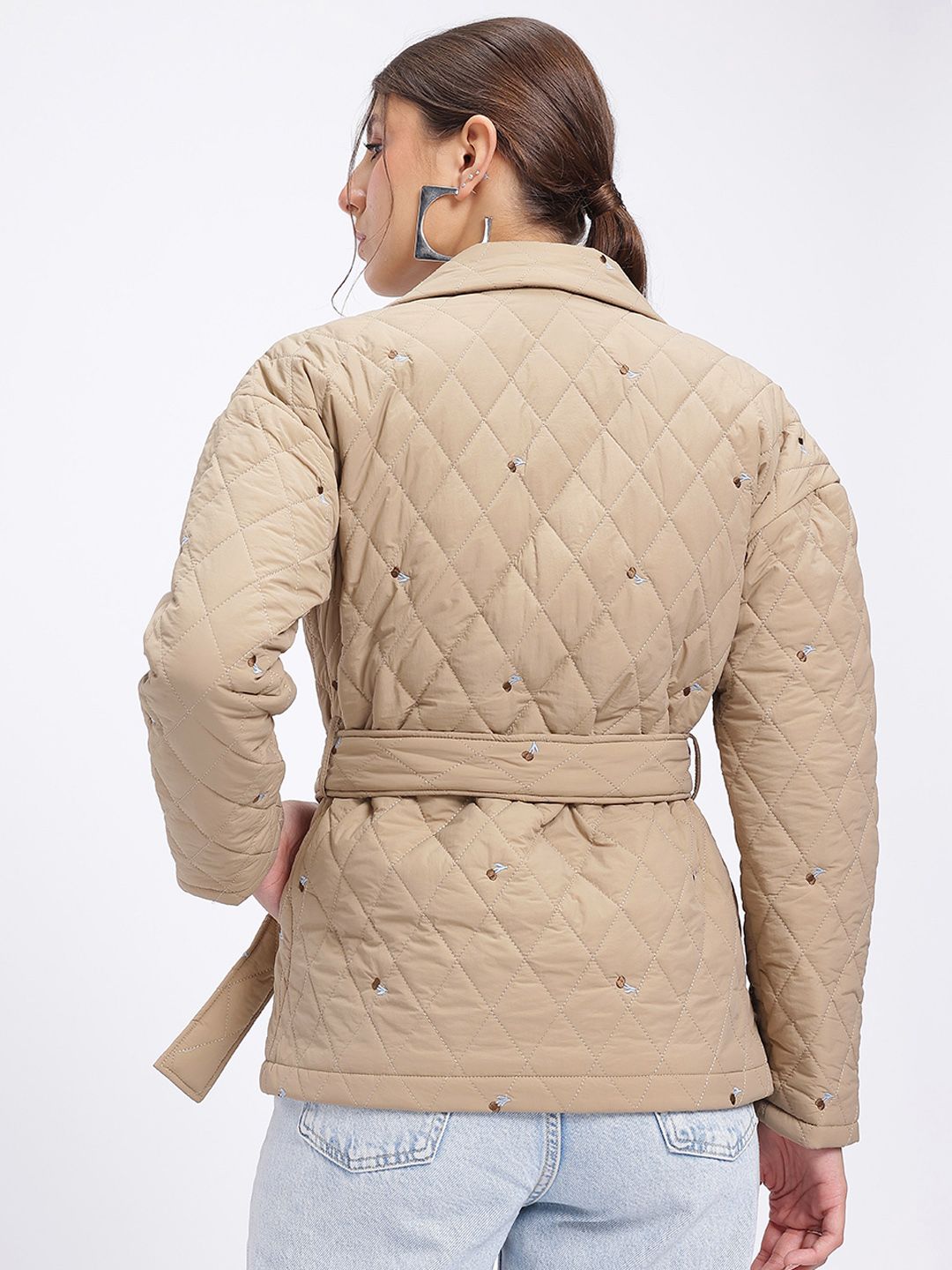DressBerry Urban Luxe Notched Lapel Tie-Up Waist Quilted Jacket