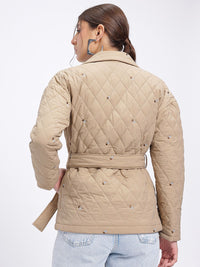 DressBerry Urban Luxe Notched Lapel Tie-Up Waist Quilted Jacket