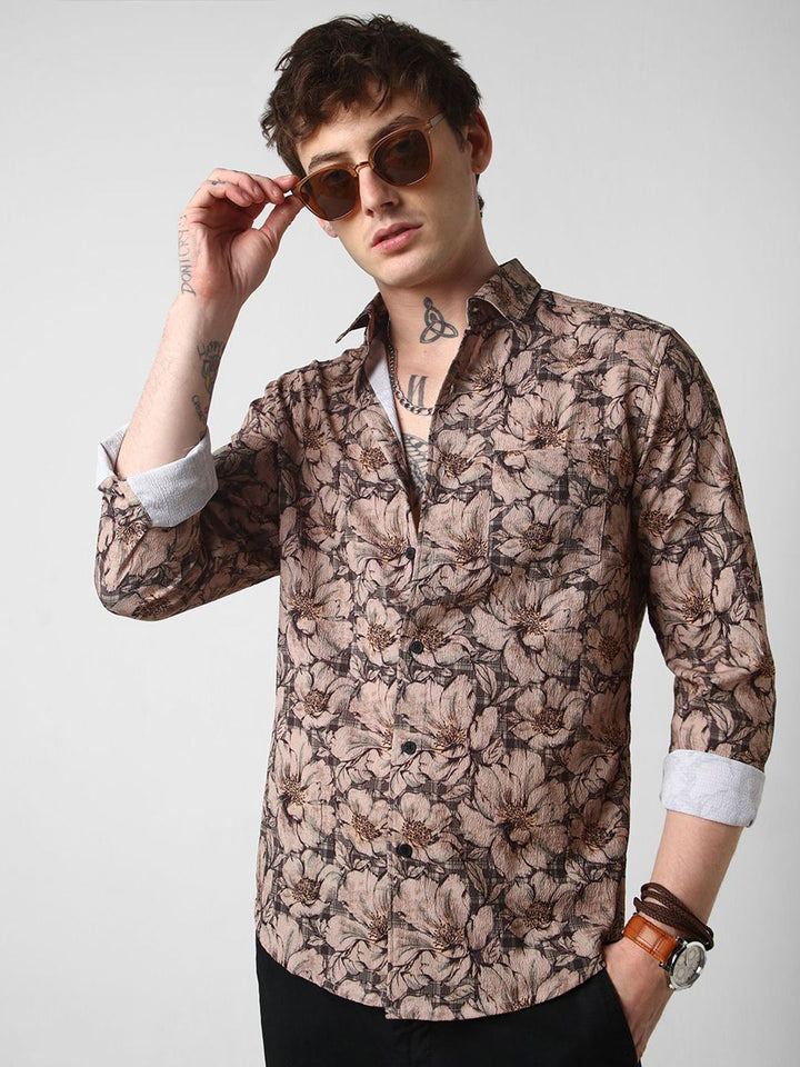 VASTRADO Men Classic Cutaway Collar Floral Printed Slim Fit Casual Shirt