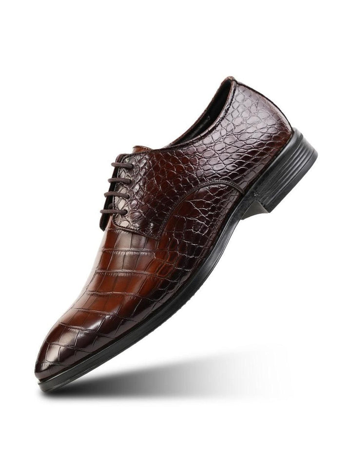 Monkstory Glossy Croc-Effect Lace-Up Oxfords - Coklat Burnish