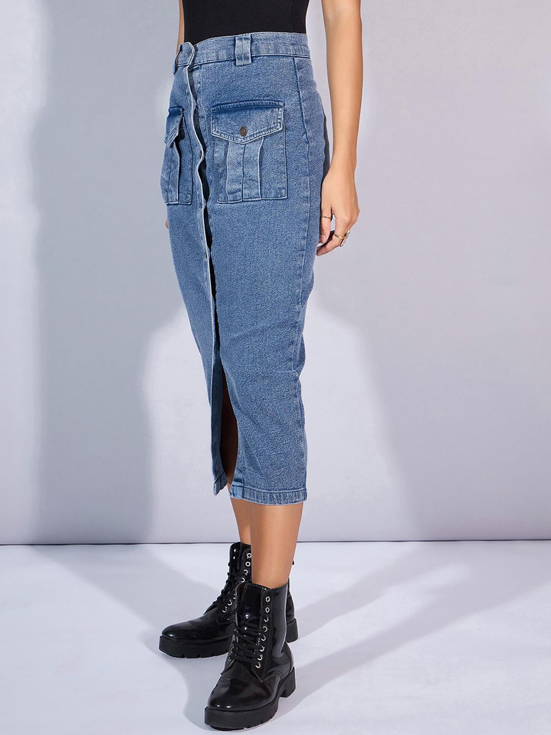 SASSAFRAS Pencil Front Button Midi Cargo Styles Skirts