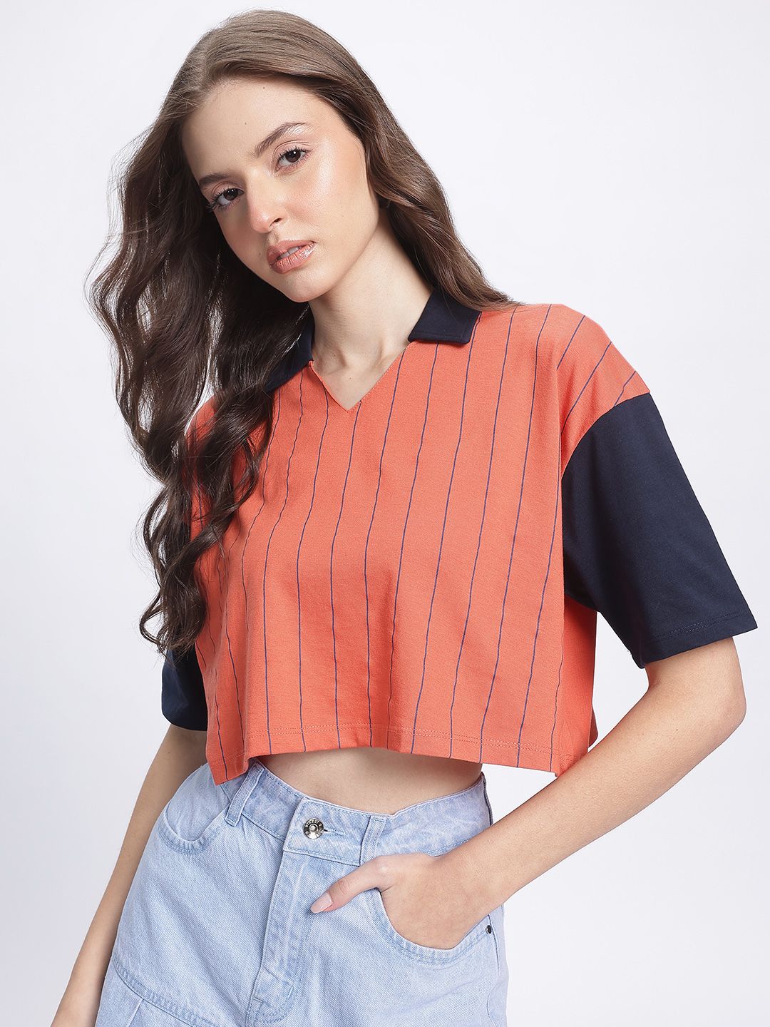 DressBerry Street Savvy Knits Striped Boxy Crop T-shirt