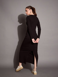 SASSAFRAS BASICS Solid Round neck Bodycon Maxi Dress