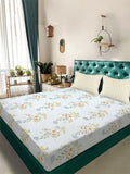 Myntra Elegant Homes Blue & Yellow Floral 300 TC King Bedsheet with 2 Pillow Covers