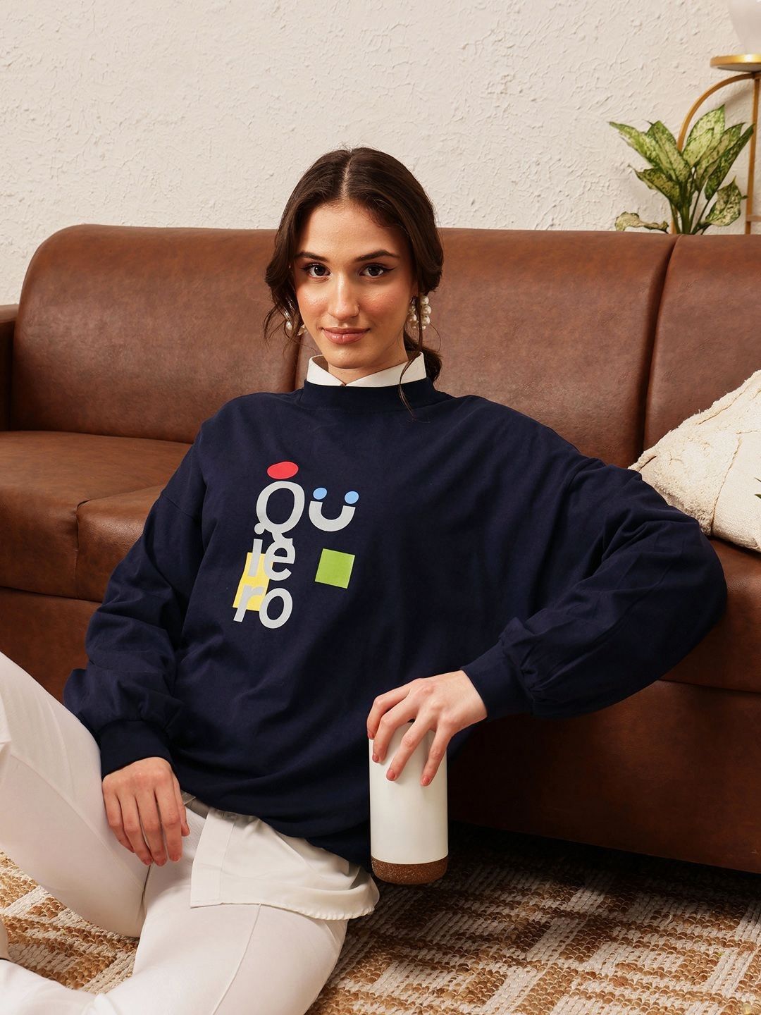 Quiero Women Printed Drop-Shoulder Sleeves Bio Finish T-Shirt