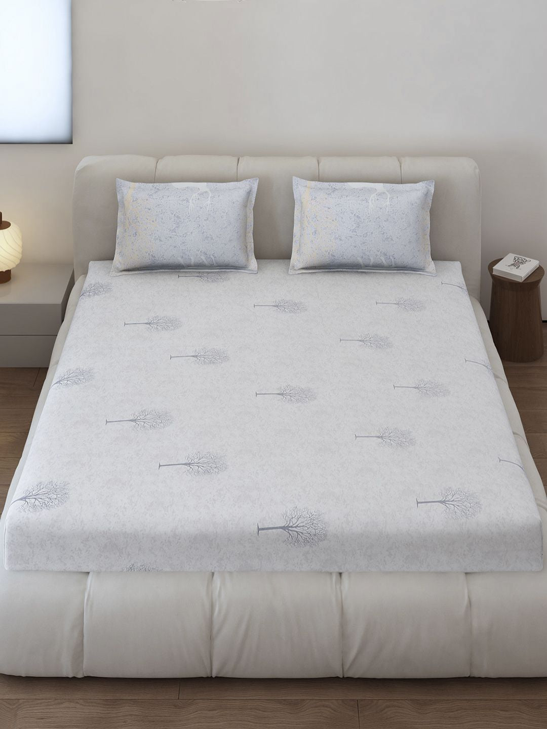 Monte Carlo Edmond Grey & Black Printed 144 TC King Bedsheet Set 2.70 m x 2.70 m