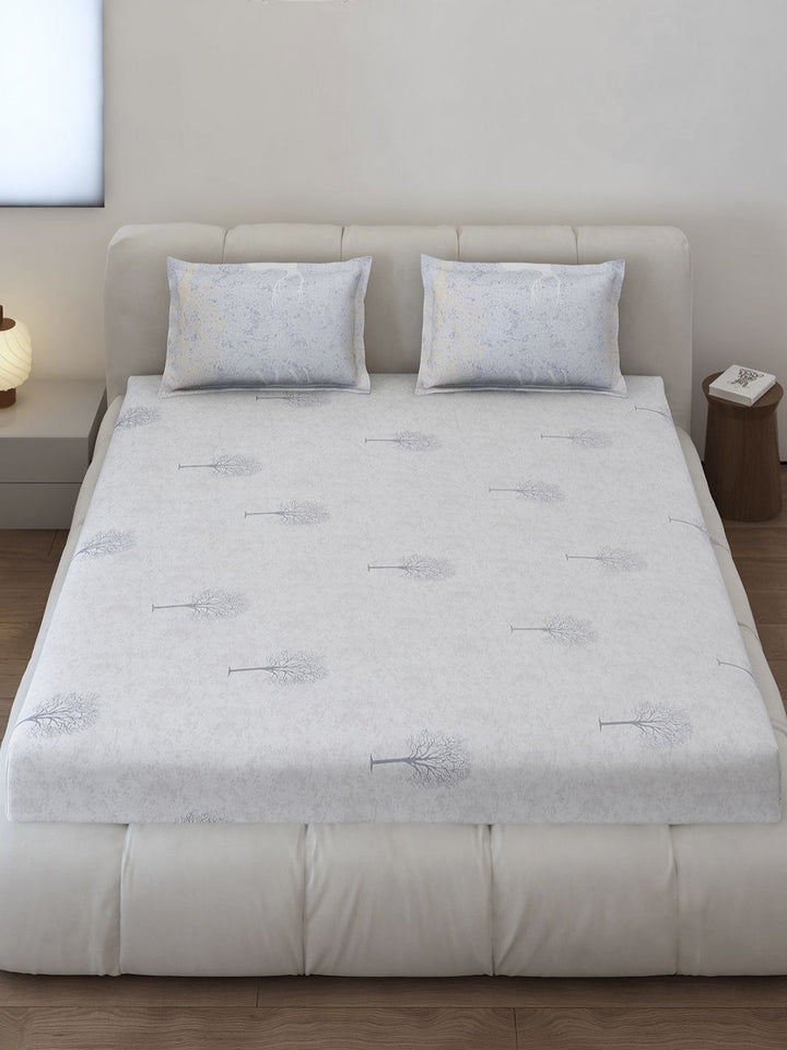 Monte Carlo Edmond Grey & Black Printed 144 TC King Bedsheet Set 2.70 m x 2.70 m