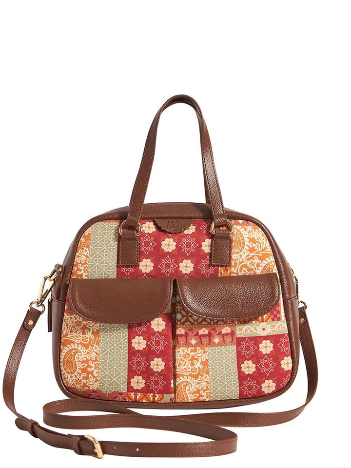 TEAL BY CHUMBAK Printed Half Moon Sling Bag with Cut Work