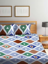 Myntra Elegant Homes Blue & Brown 300 TC King Bedsheet with 2 Pillow Covers