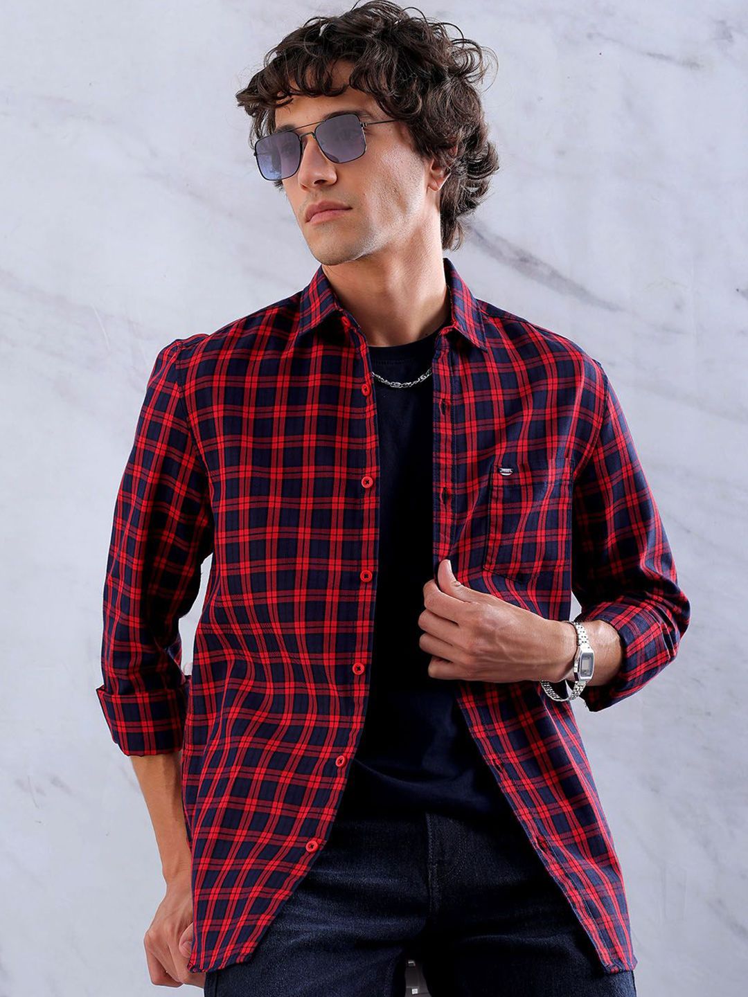 The Indian Garage Co Men Checked Slim Fit Opaque Casual Shirt