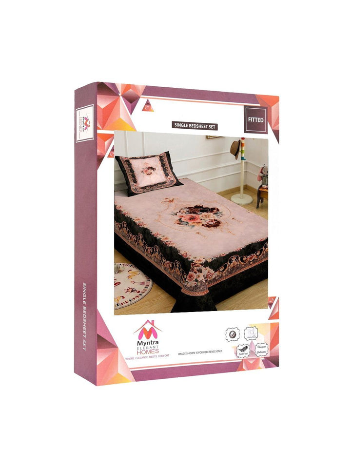 Myntra Elegant Brown Floral Printed Dilengkapi 400 TC Single Cadar 7D & 1 Sarung Bantal