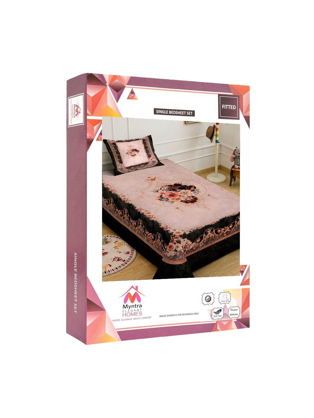Myntra Elegant Brown Floral Printed Dilengkapi 400 TC Single Cadar 7D & 1 Sarung Bantal