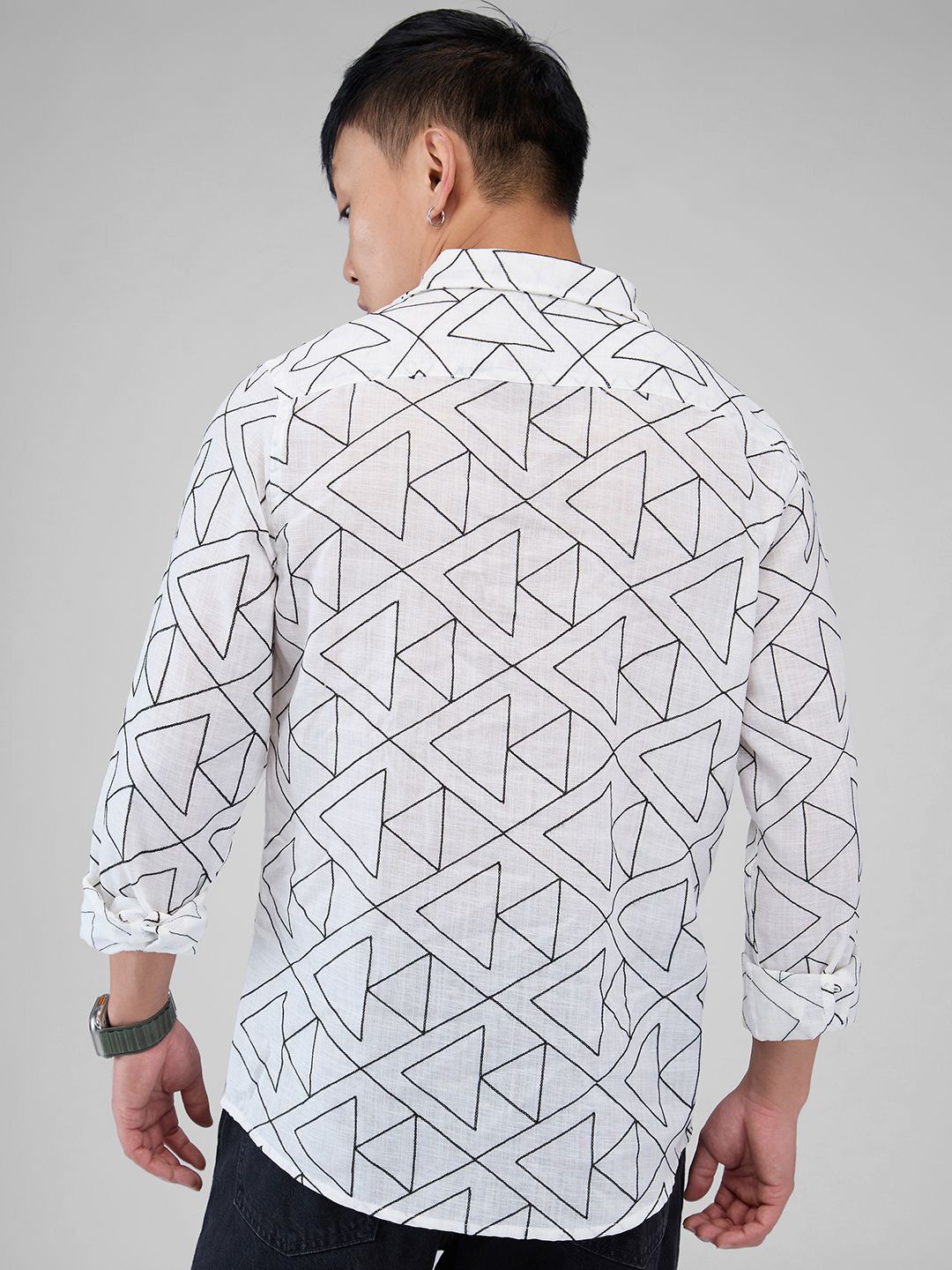VASTRADO Men Classic Spread Collar Geometric Printed Cotton Slim Fit Casual Shirt