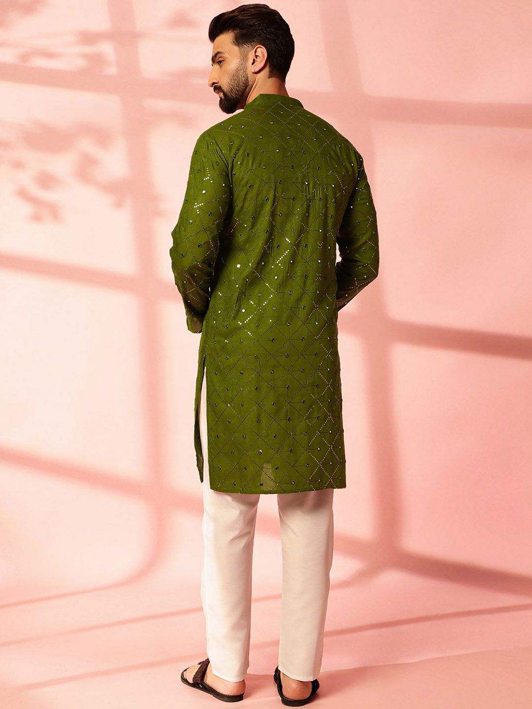 Anouk Men Embroidered Regular Mirror Work Pure Cotton Kurta with Pyjamas