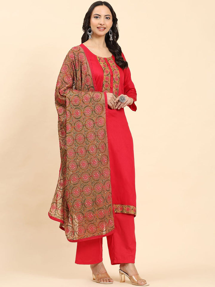 Mamicha Women Floral Embroidered Regular Pure Cotton Kurta with Palazzos & With Dupatta