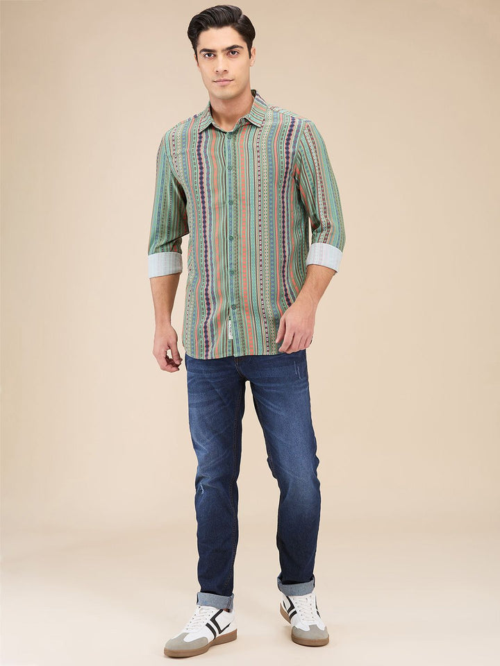 Being Human Men Spread Collar Vertical Striped Cotton Slim Fit Casual Shirt