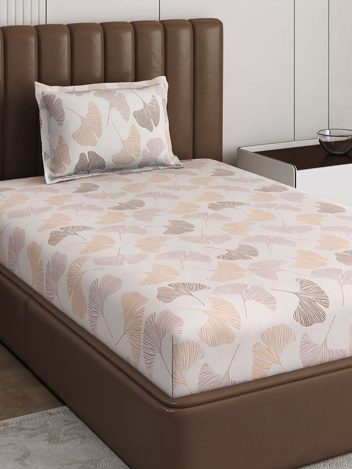Monte Carlo Pixel Peach-Coloured Printed 120 TC Single Bedsheet Set 1.52 m x 2.30 m