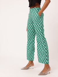 DressBerry Women Emerald Geometric Relaxed Wide Leg Trousers