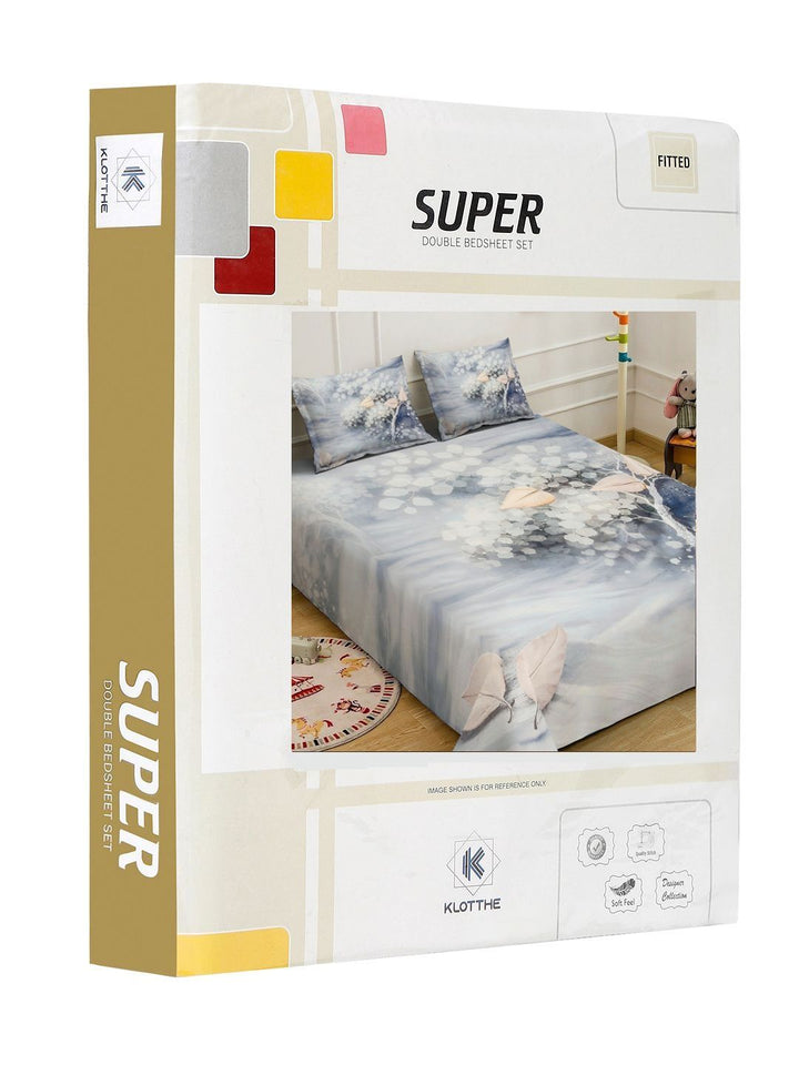 KLOTTHE Grey Floral Printed Dilengkapi 300 TC King Bedsheet Dengan 2 Sarung Bantal