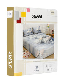 KLOTTHE Grey Floral Printed Dilengkapi 300 TC King Bedsheet Dengan 2 Sarung Bantal