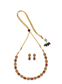 Karatcart Gold Plated Stone Studded Laxmi Mata Kalung dan Anting -anting