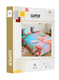 KLOTTHE Biru & Merah Jambu Bercetak 400 TC Cadar Katil Double Dengan 2 Sarung Bantal-98.4 x 88.5 Inci