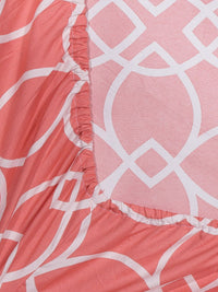 Myntra Elegant Homes Peach Geometric Cotton 300 TC Fitted King Cadar Halus dengan 2 Sarung Bantal-98 x 89 inci