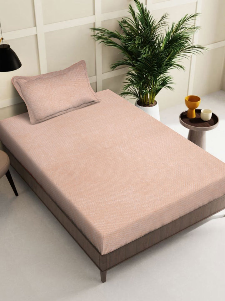 KLOTTHE Beige Abstract 300TC Woollen Single Bedsheet & 1 Pillow Cover
