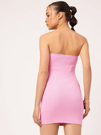 DressBerry Girly Glam Bow Ribbed Mini Bandeau Dress