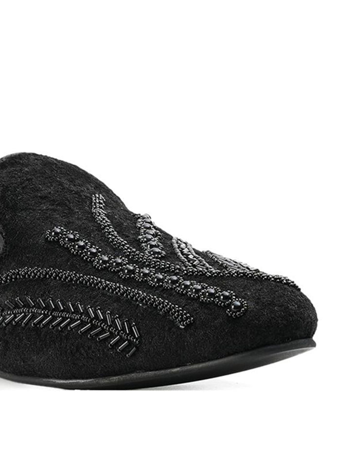 MONKSTORY Men Black Embroidered Formal Slip-Ons Embellished Shoes