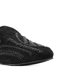 MONKSTORY Men Black Embroidered Formal Slip-Ons Embellished Shoes