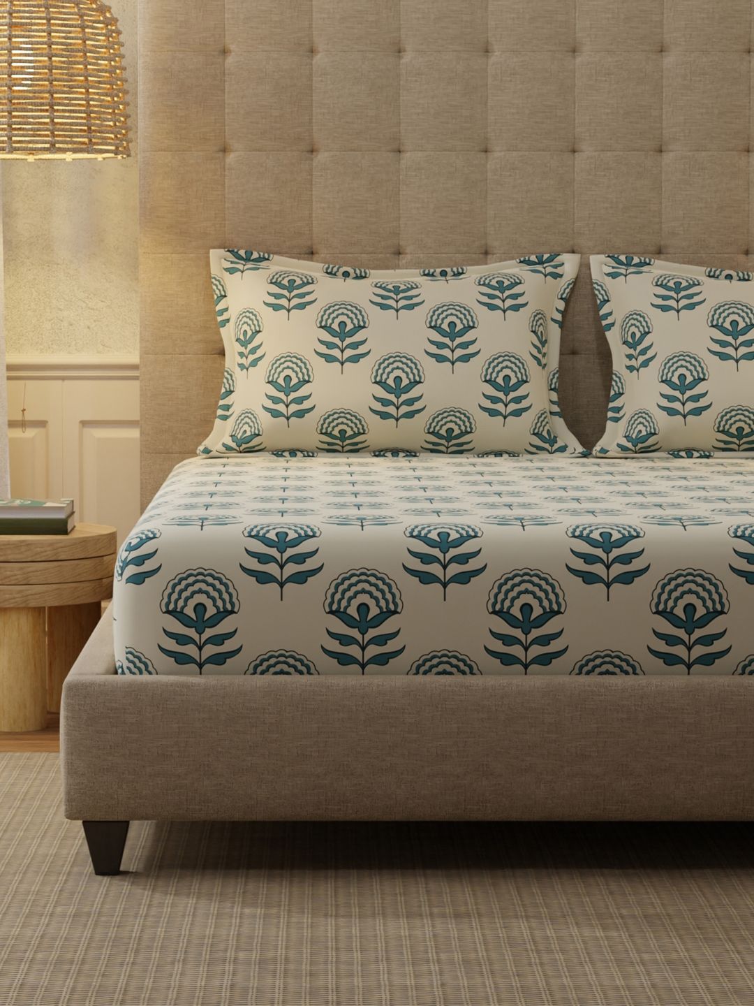 URBAN SPACE Florabell 200 TC Floral King Fitted Bedsheet