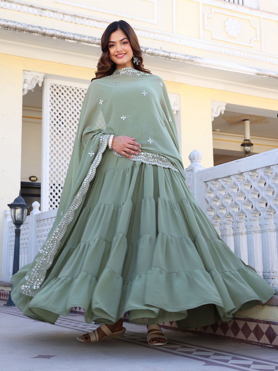 KALINI Women Layered Kurta with Trousers & With Dupatta