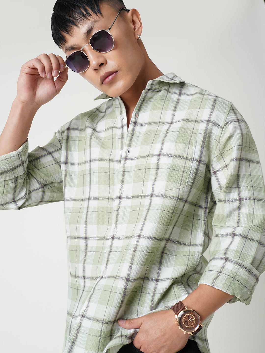 VASTRADO Men Classic Spread Collar Checked Cotton Slim Fit Casual Shirt