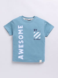 Happy Faces Boys Pure Cotton Typography Printed T-shirt