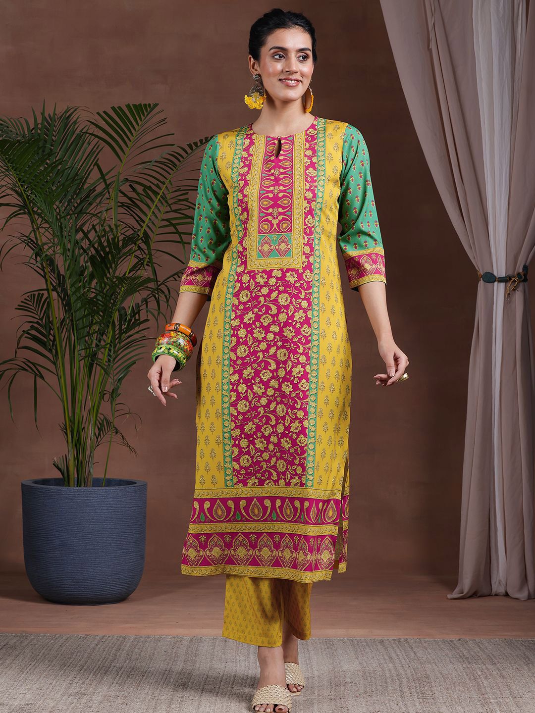 Libas Floral Printed Straight Kurta with Palazzos