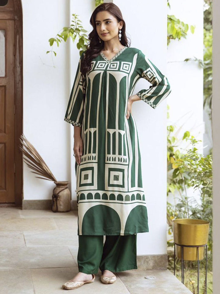 Indo Era Women Printed Regula Geometric A-Line Kurta with Palazzos